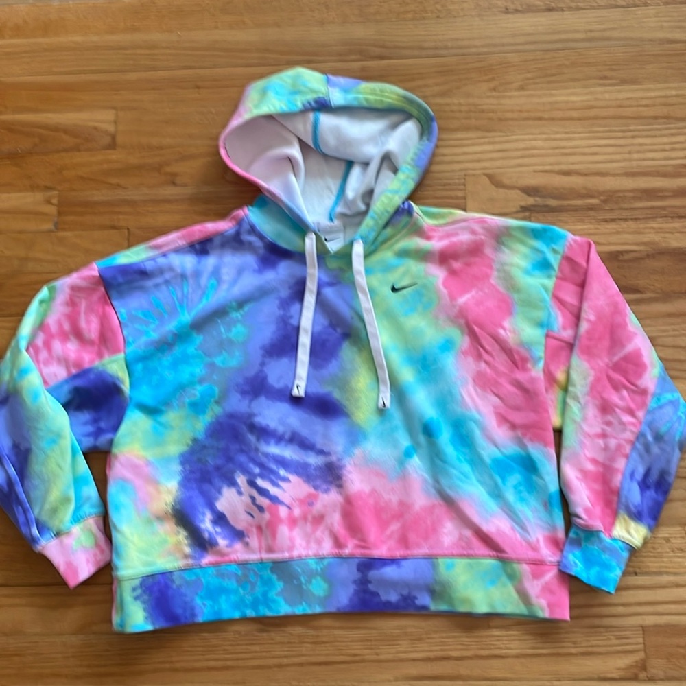 Nike Tie Dye French Terry Training Hoodie Colorful Cropped Women sz M‎
